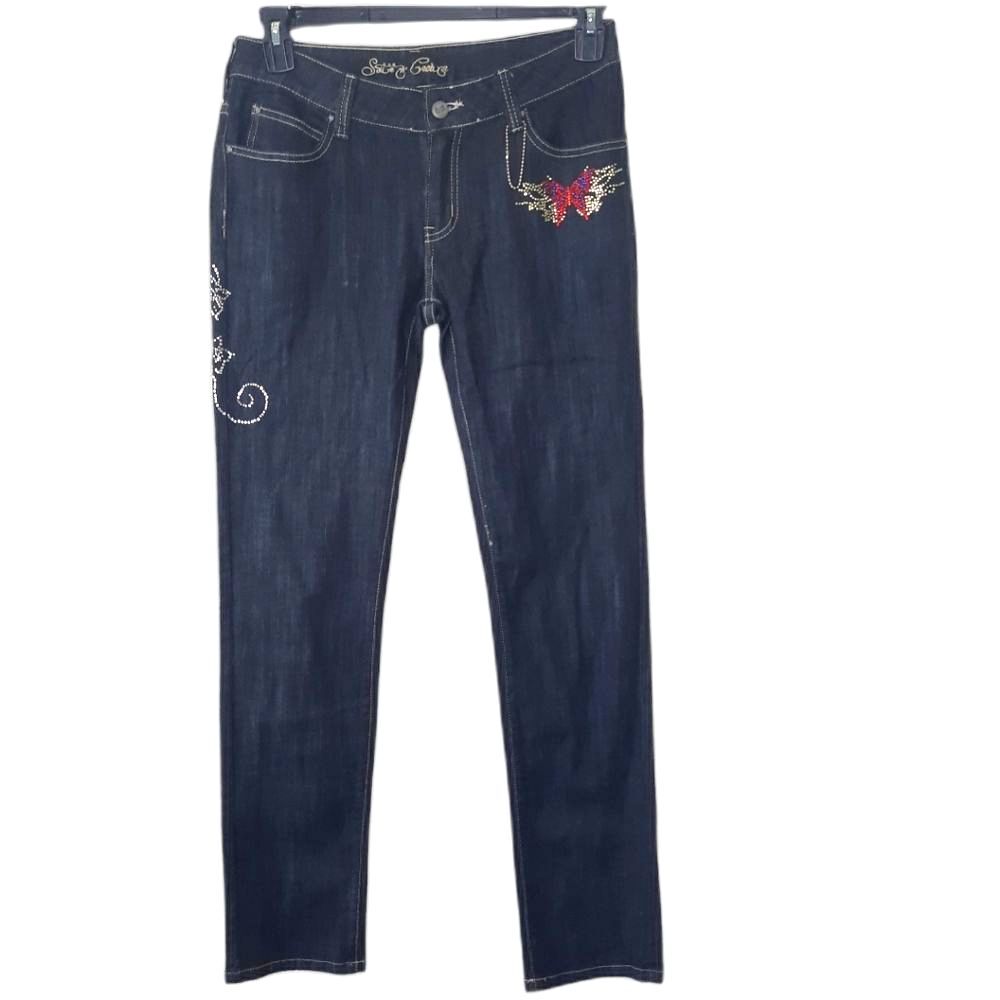 Sour N Cream Y2K Bedazzled Embroidered Straight Leg Jeans Vintage Size 7/8